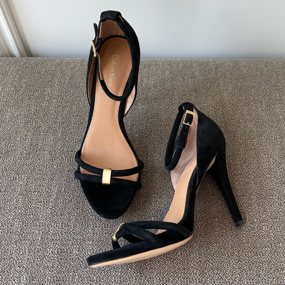 Calvin Klein black velvet sandals